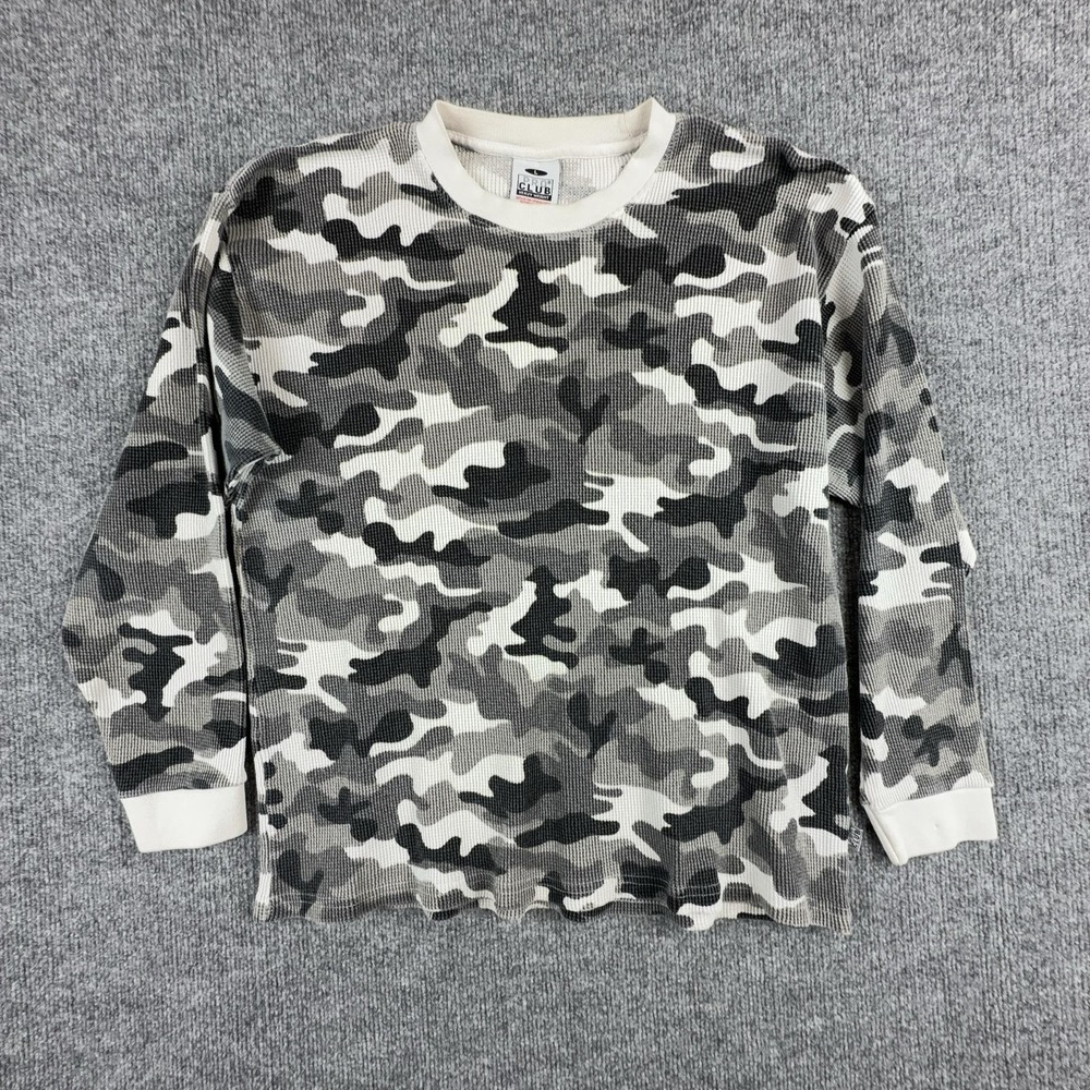 Pro Club Shirt Mens Large Gray Camo Thermal Heavyweight Waffle Knit Long Sleeve